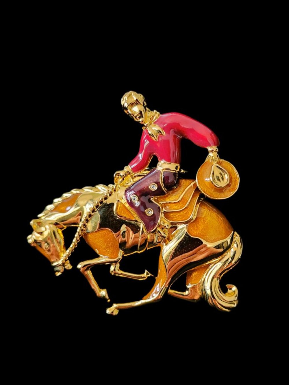 Vintage 80s Bob Mackie Rodeo Cowboy Bucking Bronco Brooch & Scarf Clip NOS - Picture 7 of 9